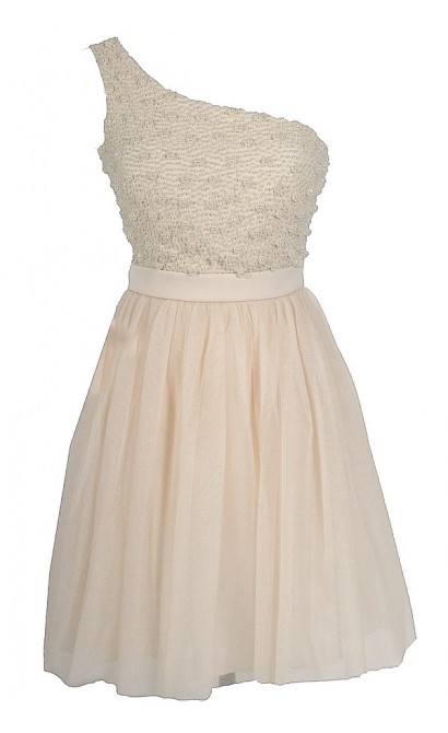 String of Pearls Tulle Designer Dress in Cream